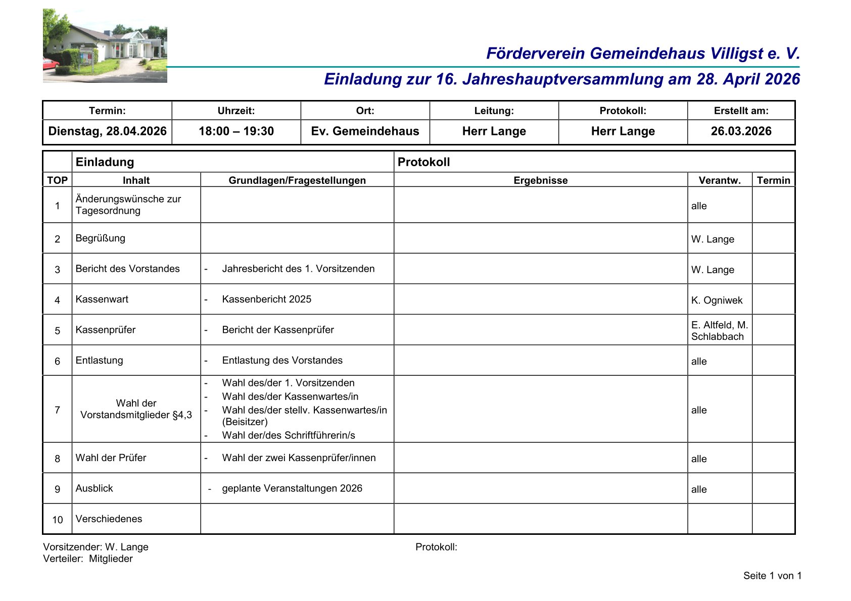 Einladung 16. JHV 